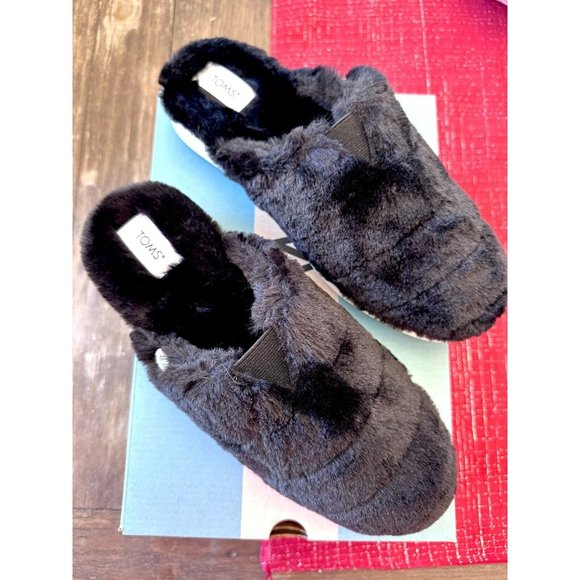Toms Alpargata Mallow Mule Fluff Slippers Black Faux Fur Women's NEW Siz… - Picture 5 of 10